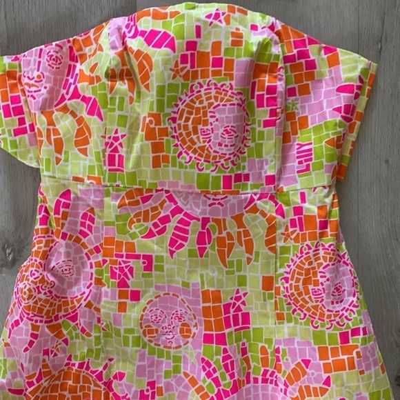 RARE‎ Lilly Pulitzer Mosaic Sun Salute Face Print tie back Cotton Dress Size 2 - Picture 4 of 12